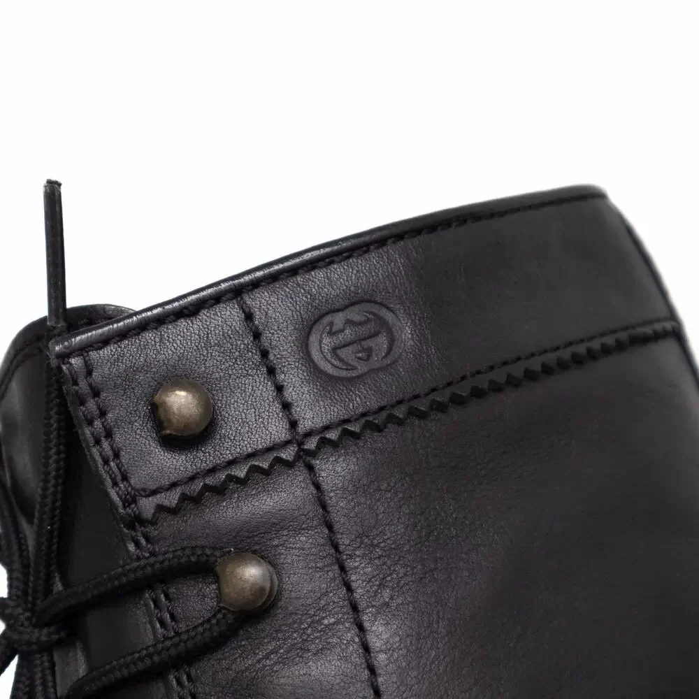 GUCCI Tom Ford Era Men's Leather Moc Toe Combat Boot Black EU43.5/US10.5